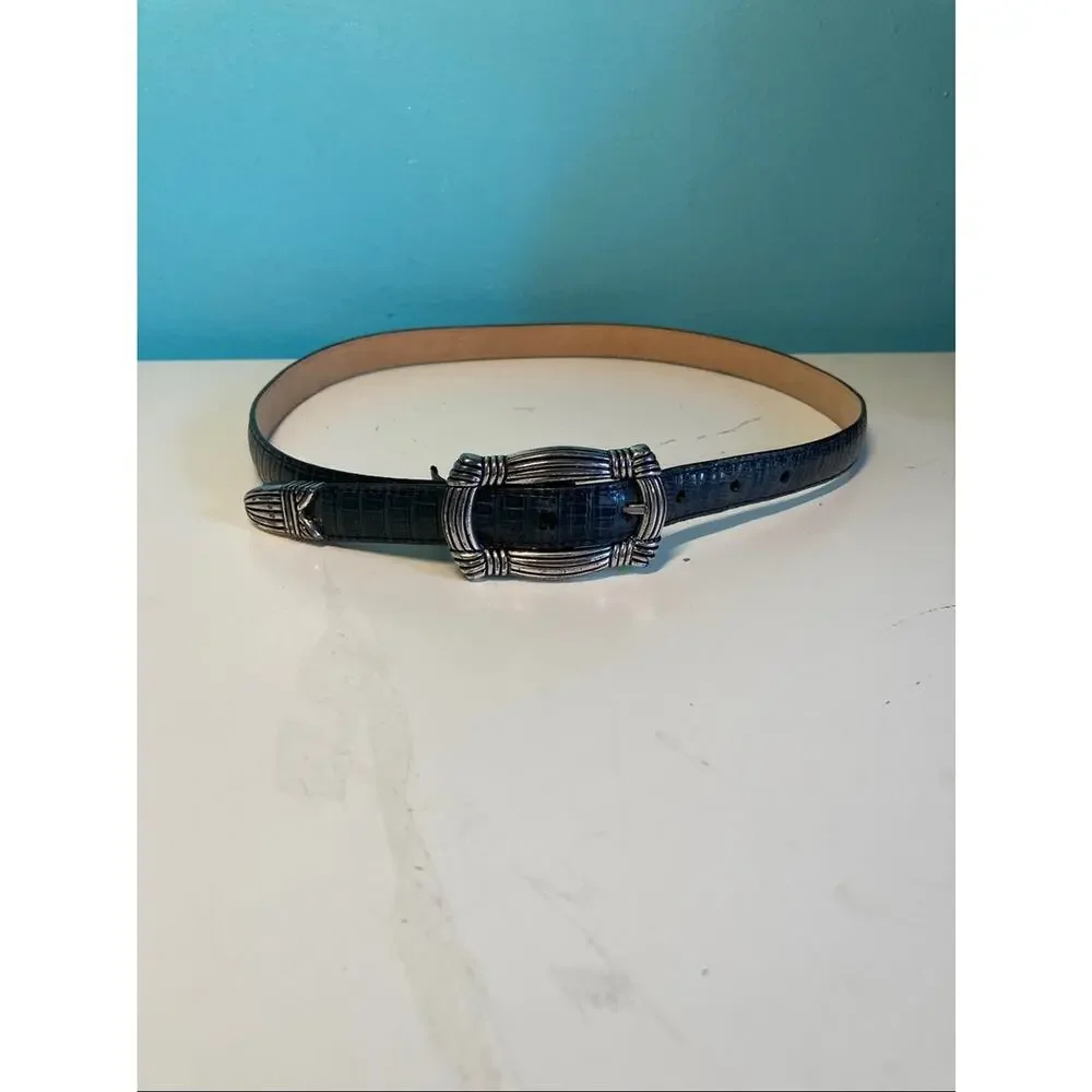 Vintage Brighton Belt Women’s Size M Dark Gray Mock Croc Silver Tone Hardware